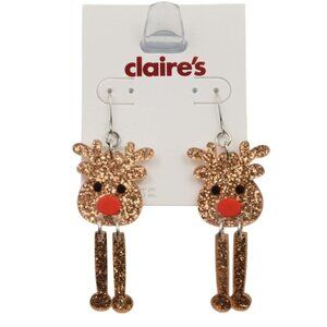 Claires Glitter Reindeer Dangle Earrings Christmas Holiday